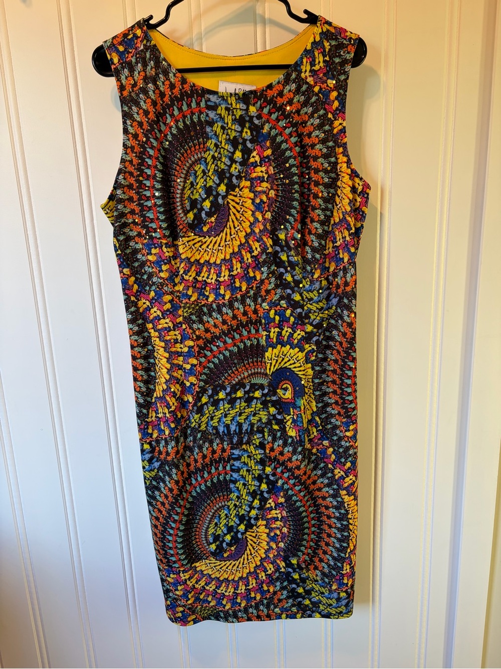 Joseph Ribkoff Multi-Color Sleeveless Sheath Dress - Bold Spiral Print Size 16
